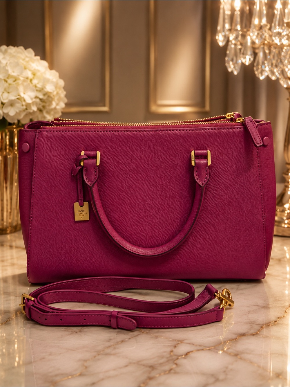 MCM RARE Fuchsia 5-Compartment Satchel Bag